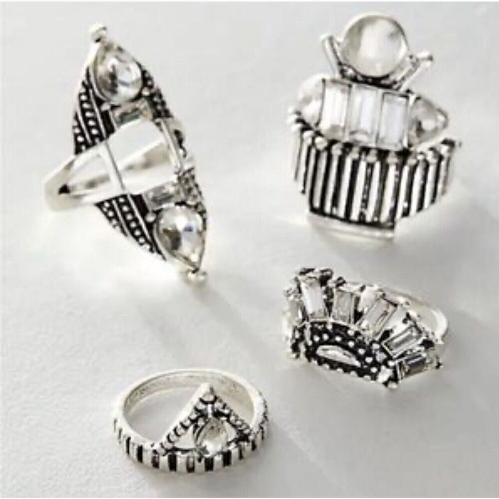 FREE PEOPLE Rhapsody Ring Set - Silver / Crystal NWT $48